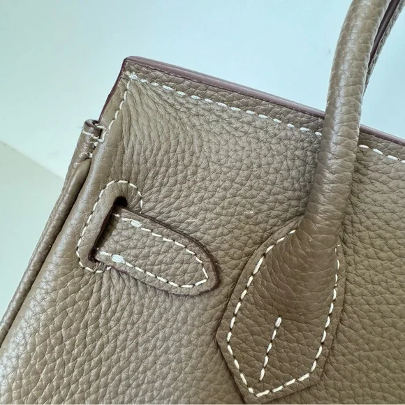 *NO STRAP | Taupe Mini 20 Leather Top Handle w/ Gold Structured Satchel Bag C3 - Picture 9 of 17